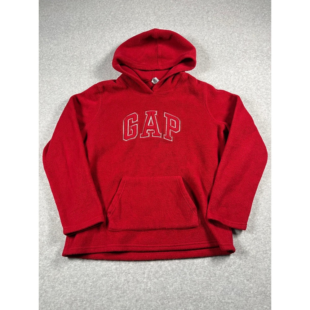 Vintage Y2K Gap Fleece Hoodie Women L Red Spellout Logo Oversized 90s